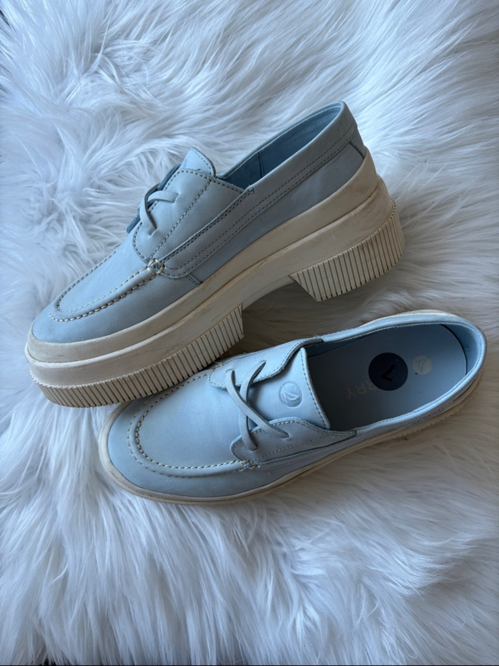 Sperry Light Blue Leather Slip-On Boat Shoes - Picture 2 of 5